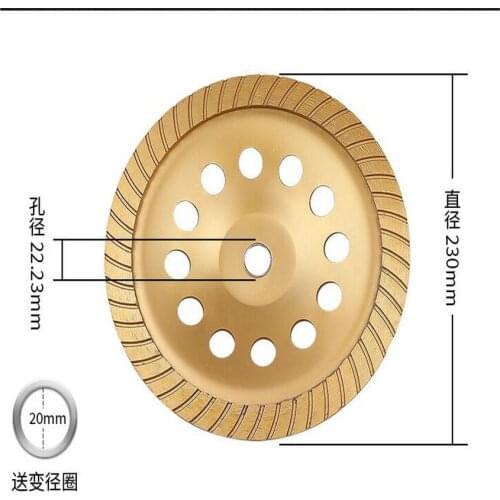Free shipping of top quality 230*22.23*5mm stengthened turbo diamond grinding disc for grinding marble/granite/ceramic/concrete