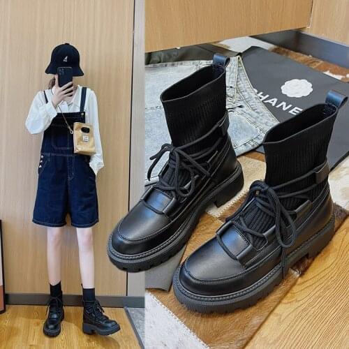 Autumn Martin Boots Woman 2021 New Ladies Casual Stretch Fabric Socks Boots Fashion Cross-tied Women Shoes Platform Boots Women