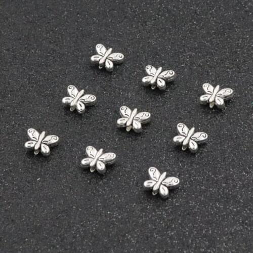 20Pcs Jewelry Beads SilverColor Butterfly Metal Beads For Jewelry Making Handmade Bracelet DIY Accessories Size 10mm Hole 1.5mm