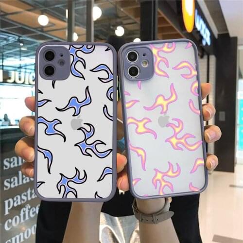 Phone Case For iPhone 12 11 Mini Pro XR XS Max 7 8 Plus X Fashion Flame Pattern Matte transparent Gray Cover