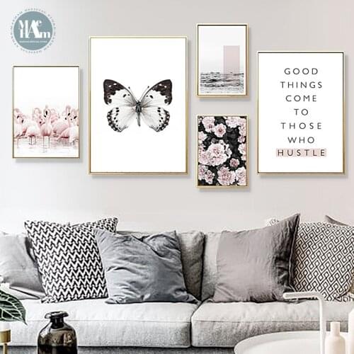 Flowers Flamingo butterfly wall art Canvas posters Painting Prints Nordic Landscape Pictures for Living Room Morden Home Decor