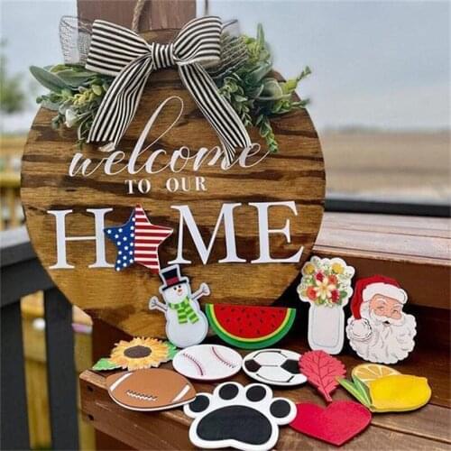 Welcome Wreath Sign Christmas Gifts Front Porch Decor Door Wreath Pendant Signs Home Decor Door Hanging Accessories Dropshipping