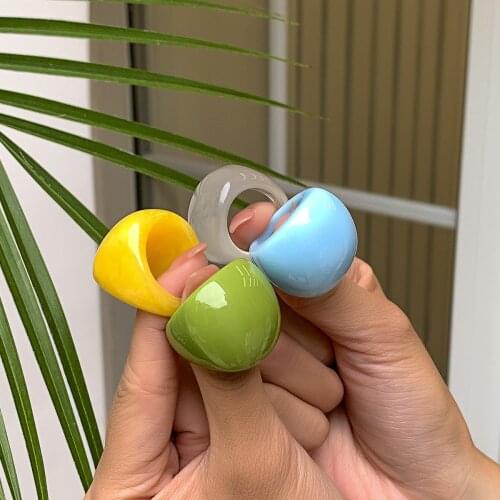 European and American Style Jewelry Simple Geometric Macaron Arc Ring Cold Wind Color Resin Index Finger Ring Wedding Party Gift