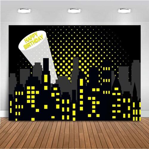 Superhero Birthday Party Backdrop for Photography Nightcity Birthday Theme Decoration Background for Photographic Supplies