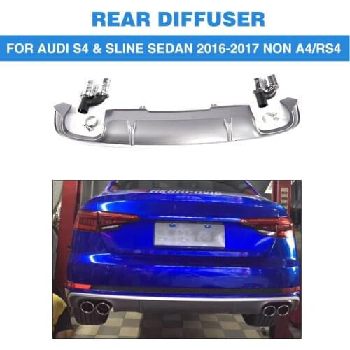 PP Car Rear Bumper Diffuser Lip With Exhaust Muffler For Audi S4 Sline Sedan 4 Door Non A4 RS4 2017 2018 2019