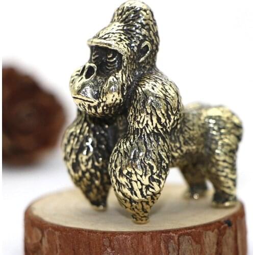 Chinese Classical Brass Gorilla Statue Antique Study Desktop Ornament Table Tea Pet Solid Pure Copper Animal Figurine Decoration