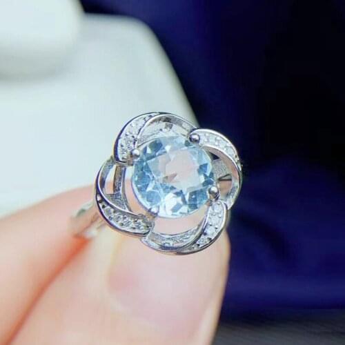 Natural real blue topaz flower ring Per jewelry 8*8mm 2.5ct gemstone 925 sterling silver Fine jewelry T21517