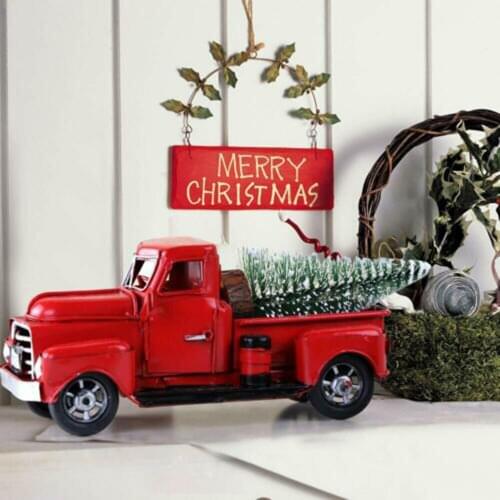 Red Christmas Classic Rustic Vintage Metal Pickup Truck Children Christmas gifts Home Office Decor