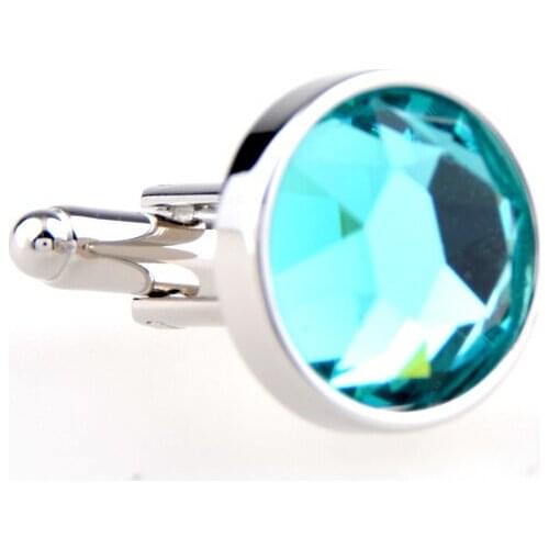 SUNNYLINK Mens Cuff Links Round Blue Crystal CUFFLINKS for shirt J1077