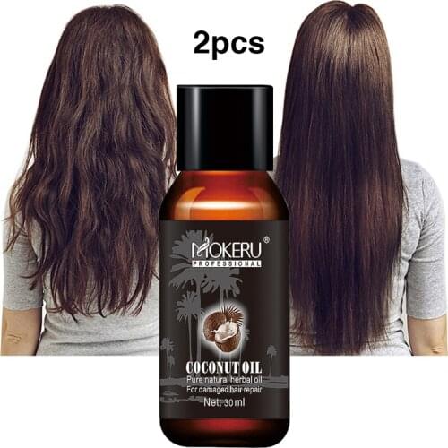 2pcs/Lot Mokeru Natural Smoothing Repair Damaged Dry Hair Oil Spray Growing Virgin Coconut Oil Pure for Hair Skin Care Treatment