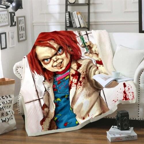 Newest Horror Movie Child of Play Character Chucky Blanket Gothic Sherpa Fleece Wearable Throw Blanket Microfiber Bedding 004