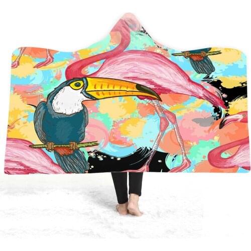 Bird 3D Print Hooded Blanket For Adult Kid Wool Warm Wearable Sofa School Home Travel Picnic Carrying Wearable Blanket
