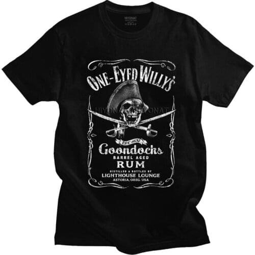 One Eyed Willys Rum Tshirt for Men Short Sleeves Summer T Shirt Funny The Goonies T-shirts Fitted Pure Cotton Tees Gift