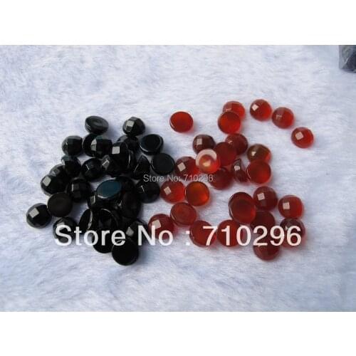 Wholesale 10pcs/pack lot Red agat e Bead CAB,Carnelian black agat e 8mm facet round gem stone cabochons fit jewelry ring DIY