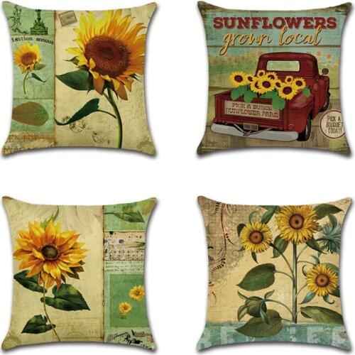 Village Sunflower Truck Printed Pillow Cushion Covers Cotton Linen Throw Pillowcase Home Sofa Car Decorative Pillows