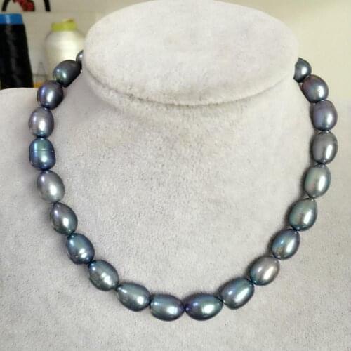 Stunning 11-13mm tahitian black green baroque pearl necklace18"925silver