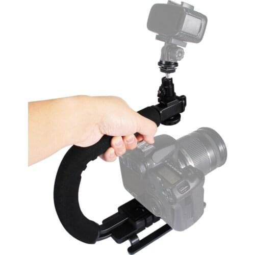 PULUZ DSLR Camera Action Grip 1/4 inch Quick Release Buckle Handle C-shaped bracket Stabilizer for DSLR Cameras Camcorders Phone