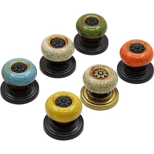 Retro Single Hole Closet Door Handles Art Ceramic Handles 32mm Drawer Knobs Cabinet Handles with Screws Furniture Handles