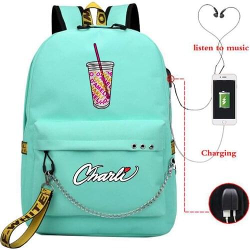 Charli Damelio Backpack New Style Teenager Boys Girls USB Charge School Bag Women Laptop Bagpack Men Travel Mochila Bookbag