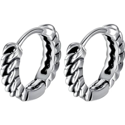 Korean Vintage Twist Circle Hoop Earrings for Men Him Stainless Steel Punk Earring Fashion Retro Cool Jewelry
