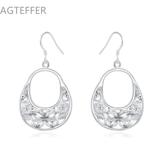AGTEFFER 925 Sterling Silver Charm Butterfly Hollow Drop Earrings For Women Lady Wedding Engagement Party Fashion Jewelry