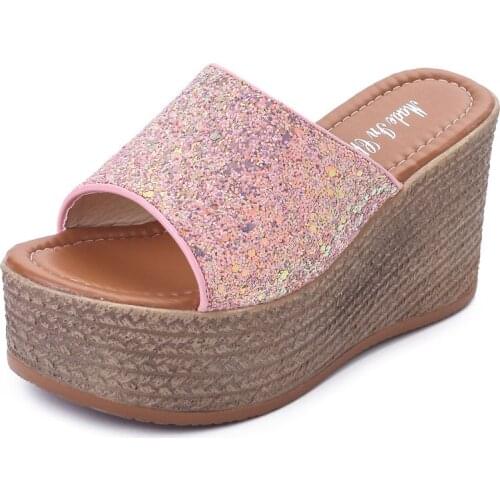 Summer Women Wedges Slippers Platform High Heels Ladies Outside Shoes Mules Sandals Casual Female Flip Flop Zapatos De Mujer 41