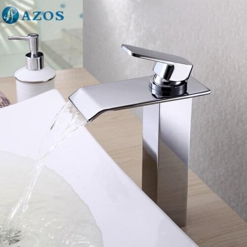 Bathroom Basin Faucets Chrome Polish Waterfall Spout Deck Mounted Single Handle Hot Cold Water Toilet Furnitures MPPB001B
