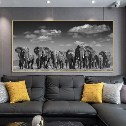 Modern Animals Posters and Prints Wall Art Canvas Painting African Elephant Herd Pictures for Living Room Cuadros Decor No Frame