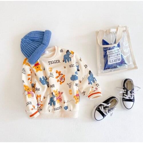 Toddler Kids Sweatshirt Autumn Winter Fashion Print Hoodies for Girls and Boys 2-7 Y Casual Cartoon Letter Cotton Baby Pullovers