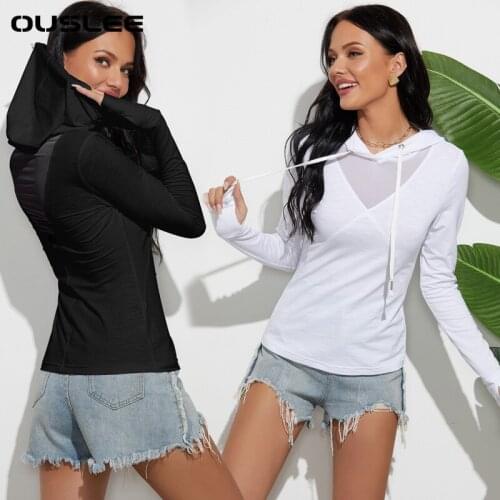 OUSLEE Long Sleeve Hoodies Women Solid Colors Hooded Pullover Simple Harajuku Hoodies Tops Female Sports Sweatshirts For Outdoor