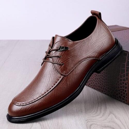 New Genuine Leather Mens Fashion Derby Shoes Luxury Casual Shoes Men Black Men Breathable Business Oxfords For Man Dress Shoes