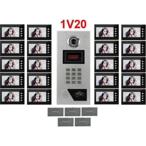 Home security Building 7" LCD Video Door Phone FRID Panel CCD Outdoor Camera Video Doorbell Audio Intercom System 18-Apartments