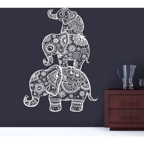 Vinyl Art Wall Decal Waterproof Stickers Elephant India Mandala Buddha Elaphant Mandala Symbol Wall Decor Vinyl LX339