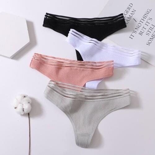 Sexy Hollow Striped Panties Womens Cotton G-String Low-waist Lingerie Panties Underpants Skin-friendly Underpant Lady Underwear