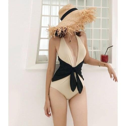 2021 New Summer Sexy Deep V One Piece Swimsuit Women Swimwear Push Up Monokini Pad Swim Suit Wrap Belt Bathing Suit
