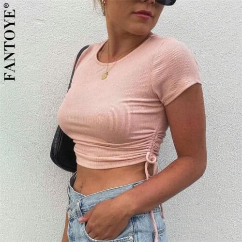 FANTOYE Cotton Ribbed Knitted Bandage Crop Top For Women Summer Sexy Short Sleeve Streetware Camis Femme Skinny Solid Tank Tops