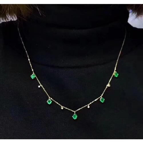 Fashion simple chain fruit Natural green Emerald Necklace Natural Gemstone Pendant Necklace 925 sliver women party gift Jewelry