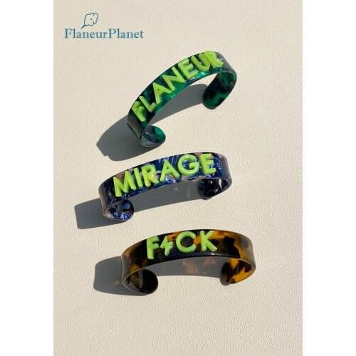 FlaneurPlanet Custom Bangle Bracelet With Funy Naughty Word By Neon Yellow Capital Letters Chic Custom Jewelry
