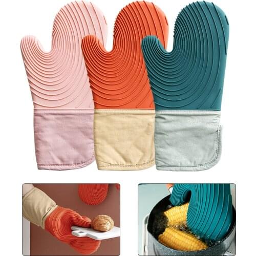 1pc Oven Gloves Thickened Silicone Microwave Heat Resistant Oven Mitts Non-Slip Kitchen Gloves BBQ Cooking Baking Accessories