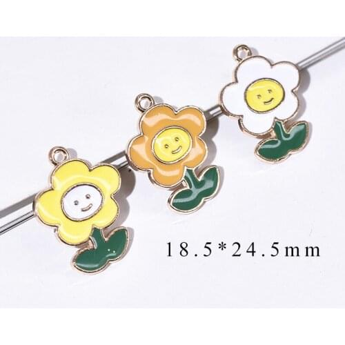 10pcs/Lot 18.5*24.5mm Smile Flower Diy Handmade Oil Enamel Charms Design for Jewelry Making Earring Bracelet or Necklace