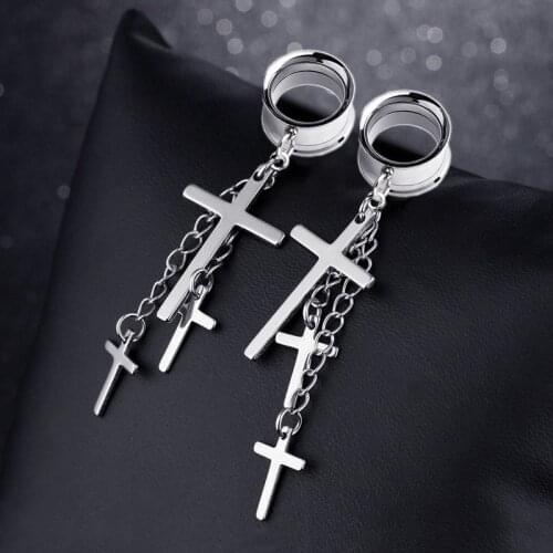 2pieces Stainless Steel Earrings Crosses Ear Expansions Ear Reamer Ear Plugs Tunnels Expansiones De Oreja Punk Earring Piercing