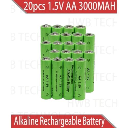 20pcs/Lot AA 3000MAH ZnMn 1.5V AA rechargeable alkaline battery cell, Zn-Mn batteries replace for 1.2V ni-mh battery