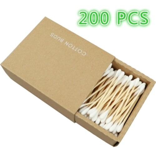 200pcs Wooden Cotton Swabs Stick for Ears Cleaning Eyebrow Lips Eyeliner Tattoo Makeup Cosmetics Tools Jewelry Clean Sticks Buds