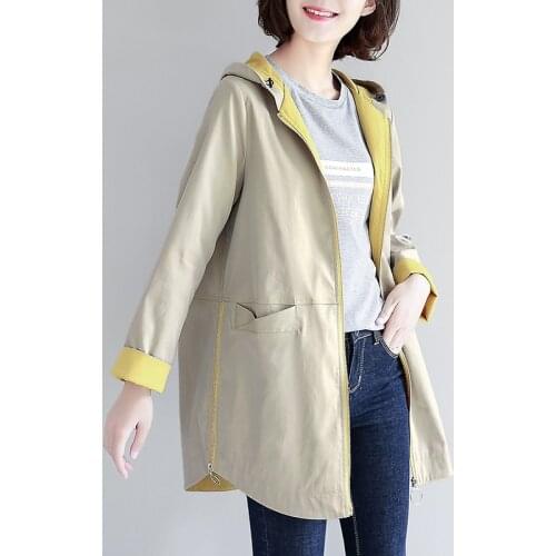 2019 Spring Autumn New Trench Loose Windbreaker Women Hooded Long Solid Color Large Size Was Thin Ladies Temperament Casual Coat