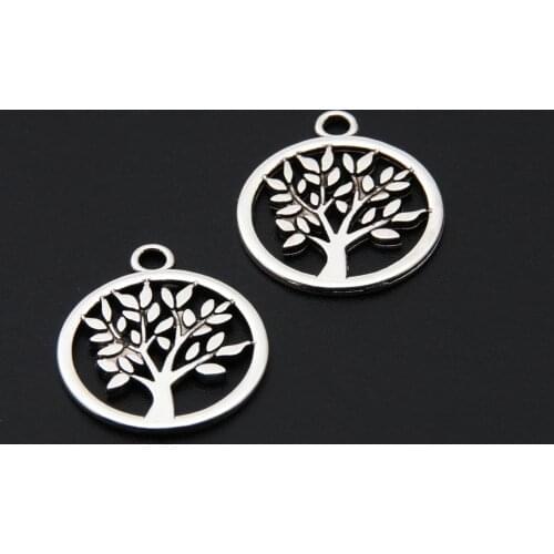 30pcs Silver Color Round Tree Lush leaves Charms Nature Plants Pendant Jewelry Making DIY Handmade Findings Accessories A3394