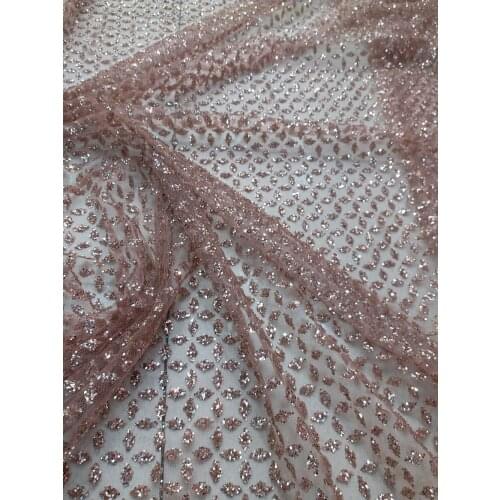 African Net Sequins Laces High Quality champagne African French Lace Fabric Selling Embroidered Lace with glued glitter Sequin