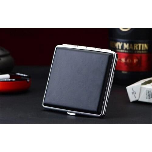 Hot Smoking Accessories Fashion Black Pocket Leather Metal Tobacco 20 Cigarette Smoke Holder Storage Case Box