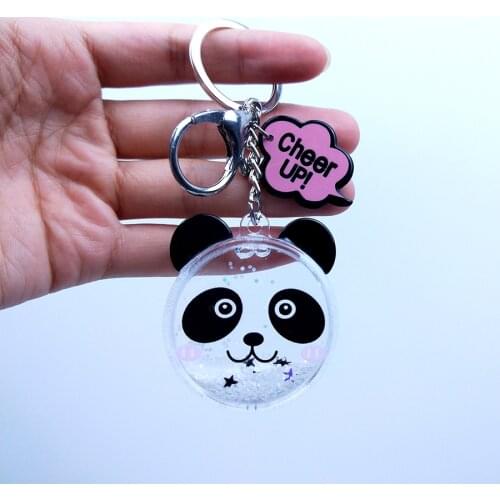 Glitter Quicksand Keychain Pig Panda Rabbit Bear Bell Liquid Key Chain Couples Women Men Birthday Gift Backpack Pendant Keyring