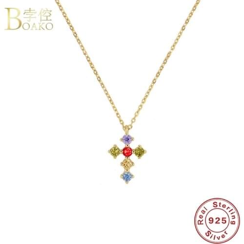 BOAKO Cross Pendant 925 Sterling Silver Necklaces For Women 2021 Luxury Jewelry Chain Choker Necklace Collares Bijoux Collars