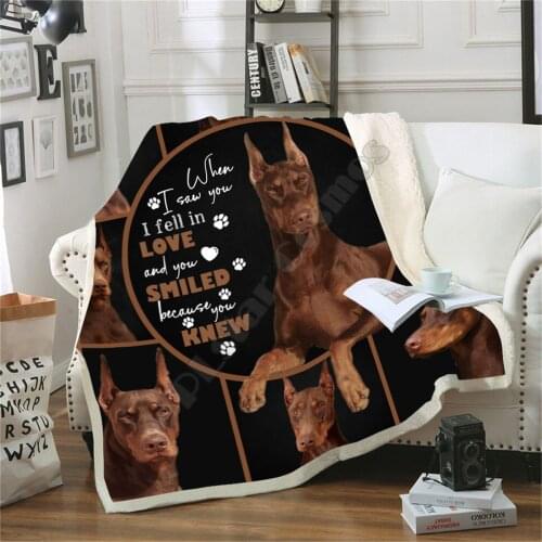 Doberman 3d printed fleece blanket Beds Hiking Picnic Thick Fashionable Bedspread Sherpa Throw Blanket 01